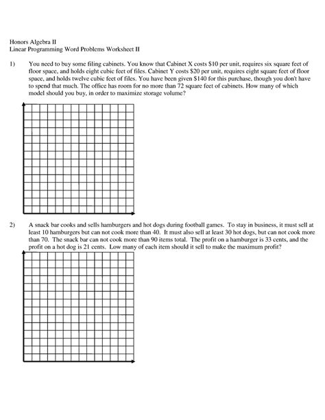 honors algebra 2 linear programming word problems worksheet